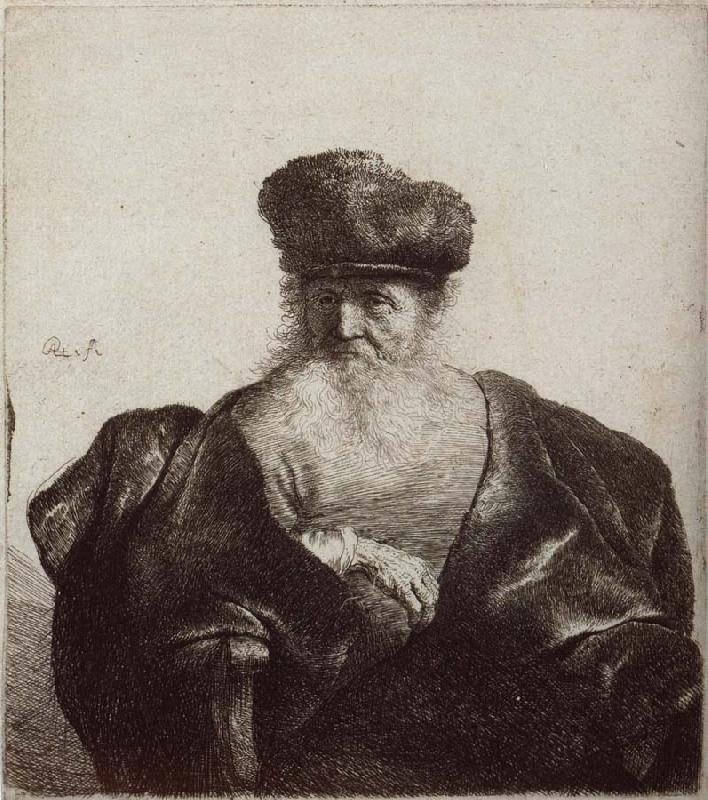 REMBRANDT Harmenszoon van Rijn Old Man with Beard,Fur Cap and Velvet Cloak oil painting picture